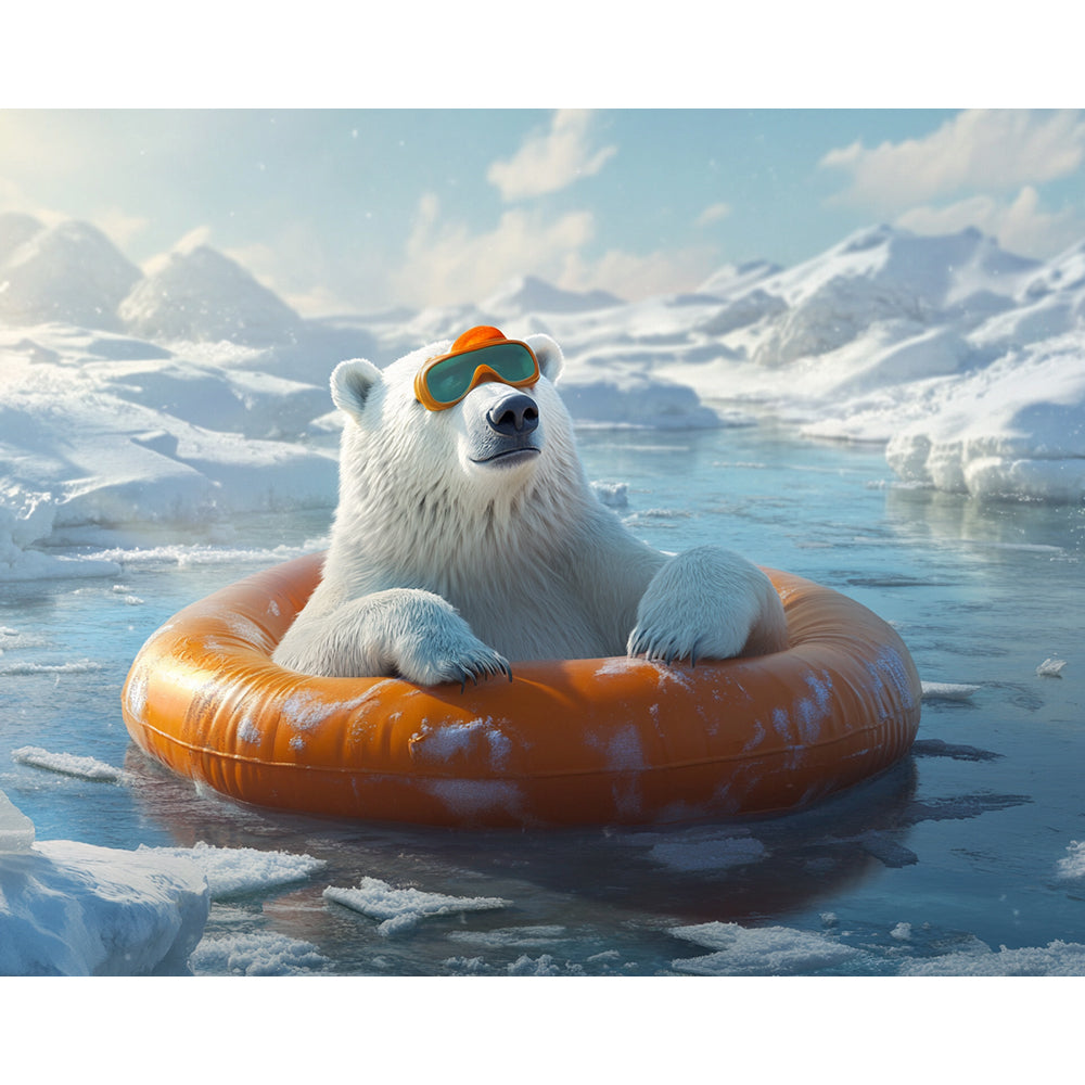 White Bear Swimming With Life Preserver Painting By Number 2