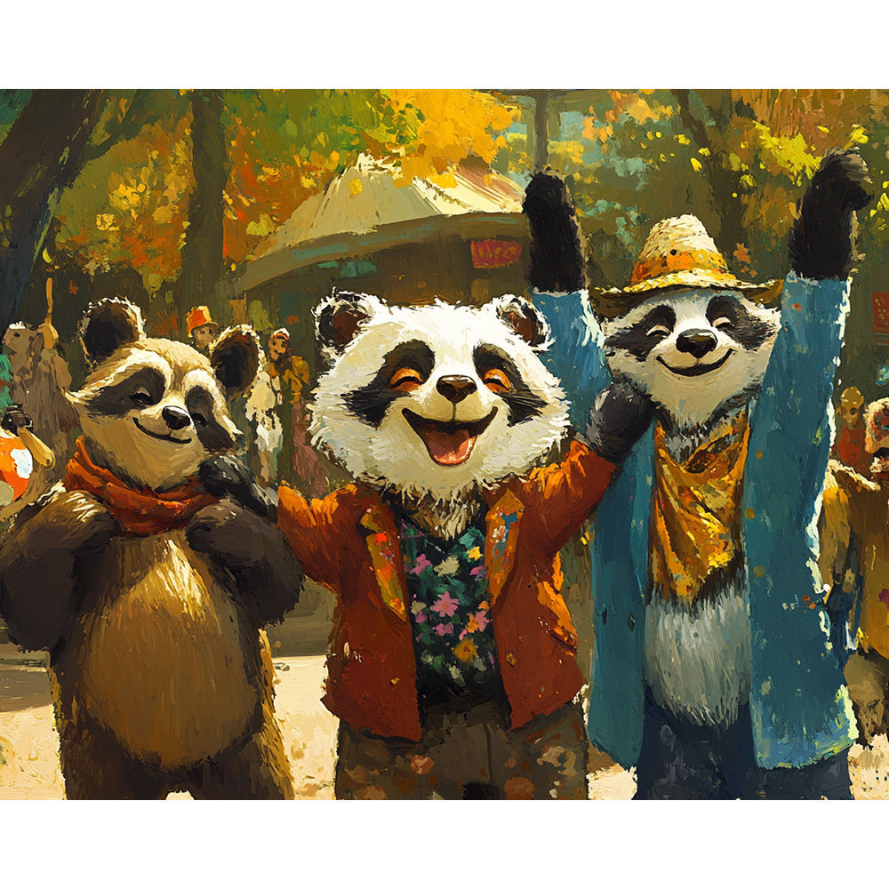 Three Happy Pandas Painting By Number 2