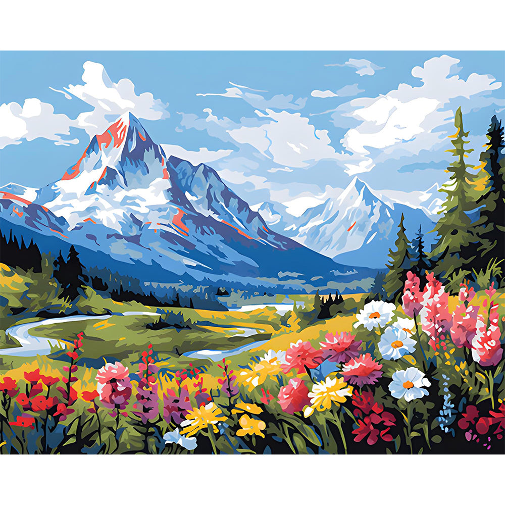 Mountains And Flower Painting By Number 2