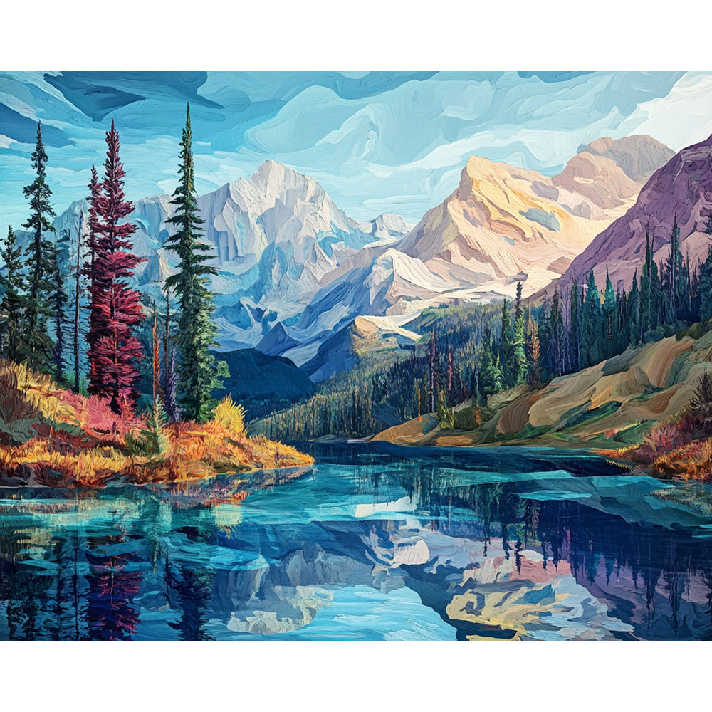 Mountain Forest Lake Painting By Number 2