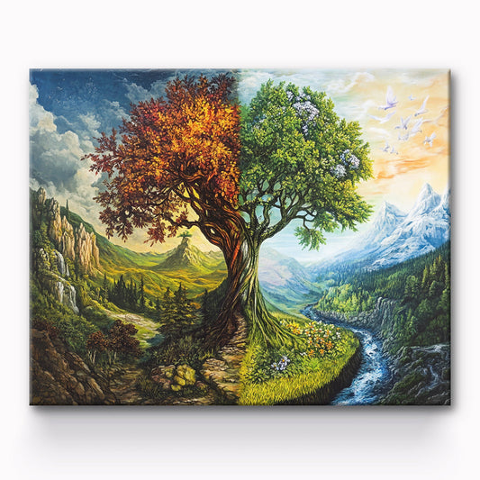 Spring And Winter World Tree Painting By Number 1