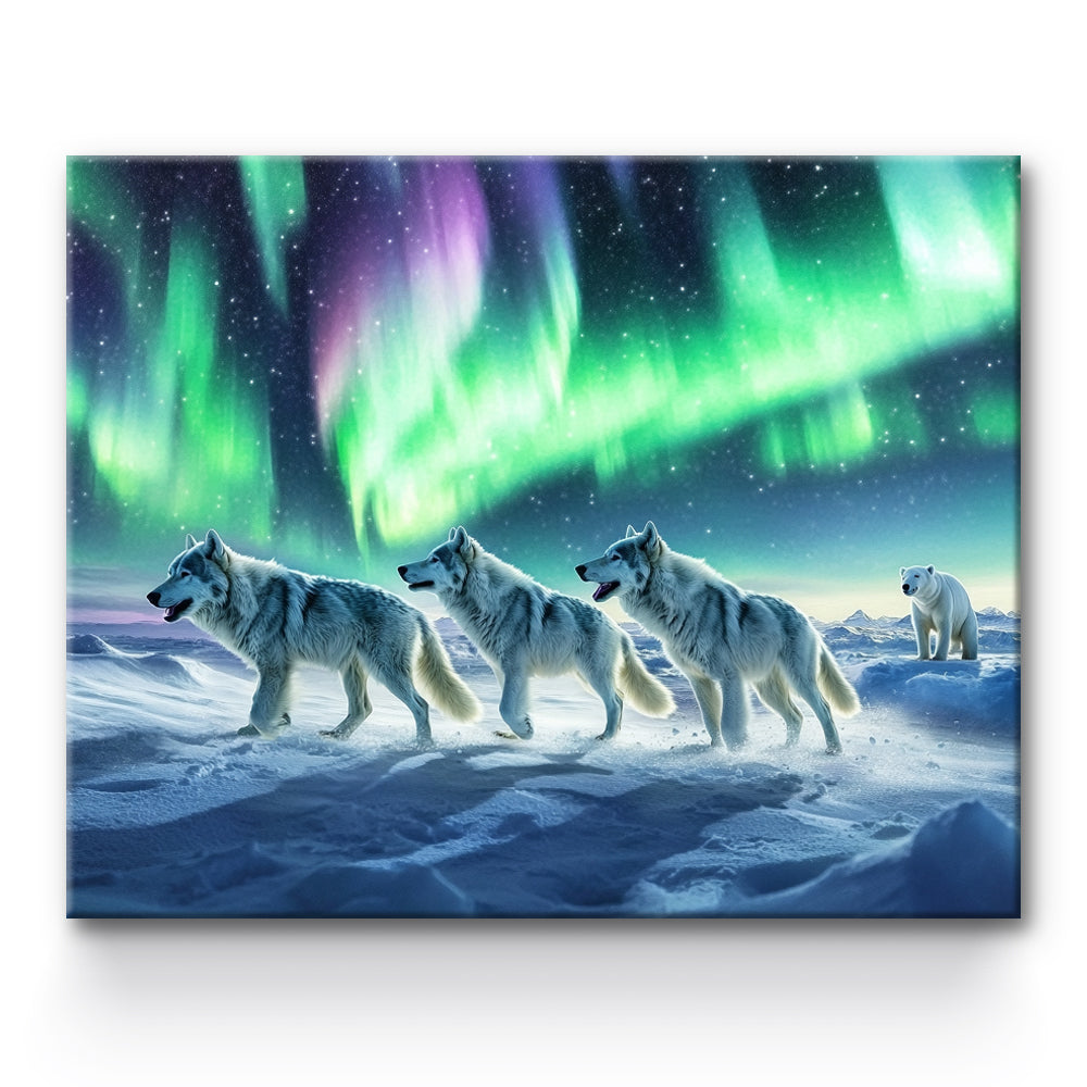 Wolves on the Aurora Borealis Icefield Painting By Number 1