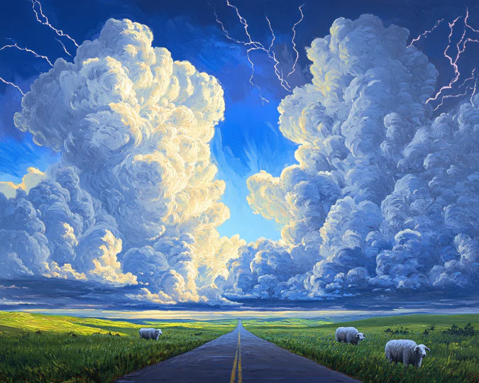 Sheep In The Sky And Grassland Painting By Number 2