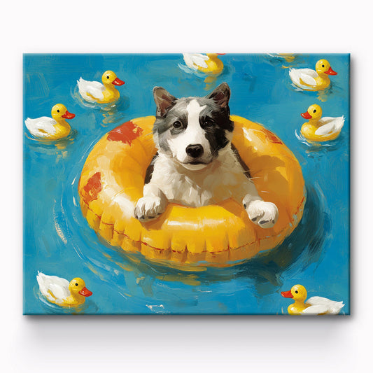 Dog Sleeping on Swimming Ring Painting By Number 1