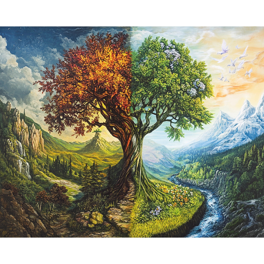 Spring And Winter World Tree Painting By Number 2