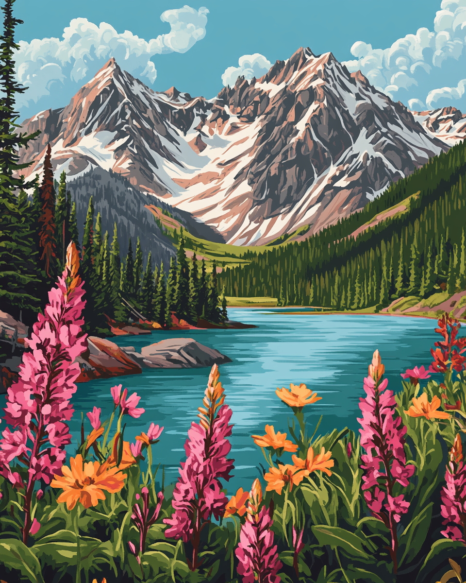 Creek with distant mountains Painting By Number 2